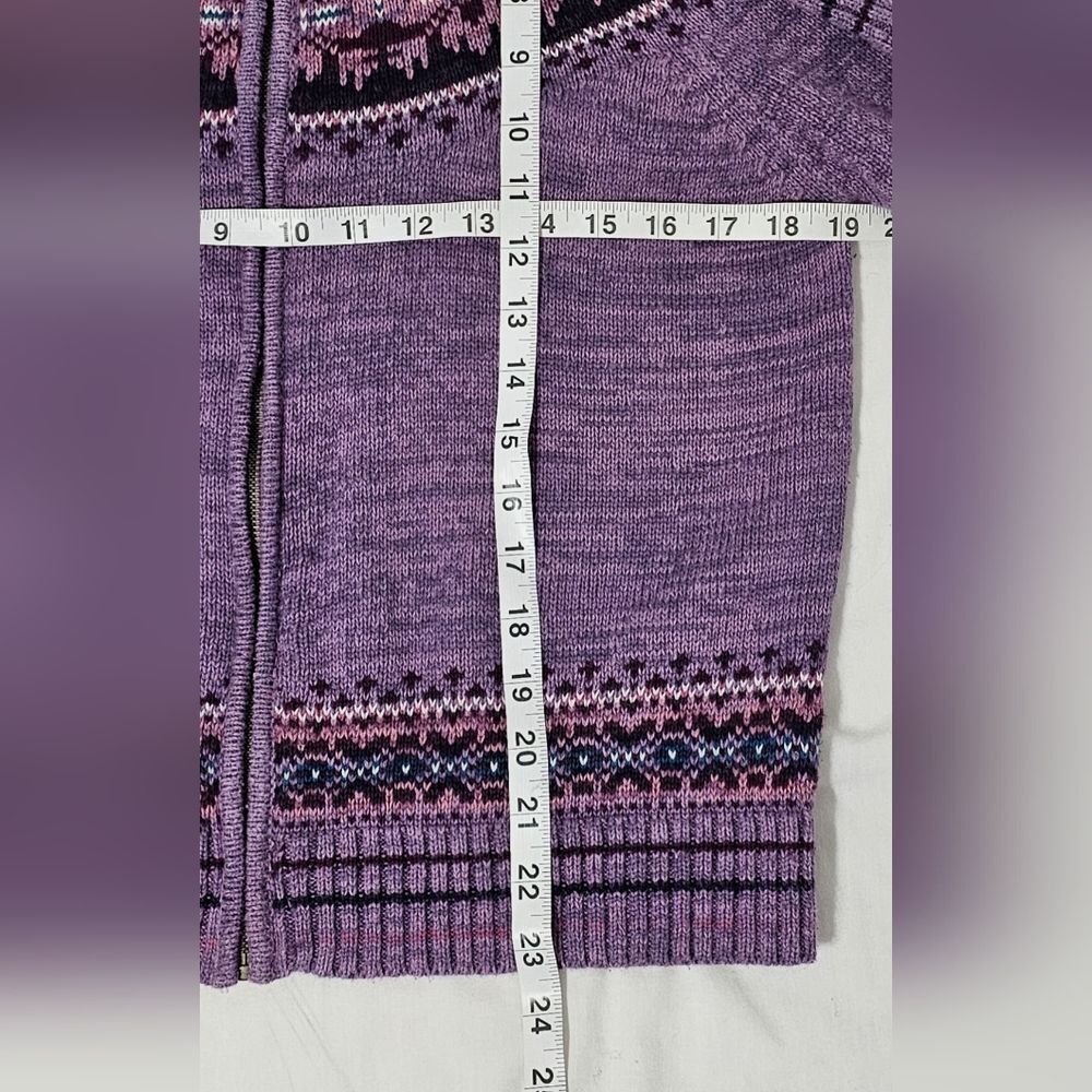Tiara International Fair Isle Zip Cardigan Sweater Purple Boho Nordic Medium - Picture 7 of 7